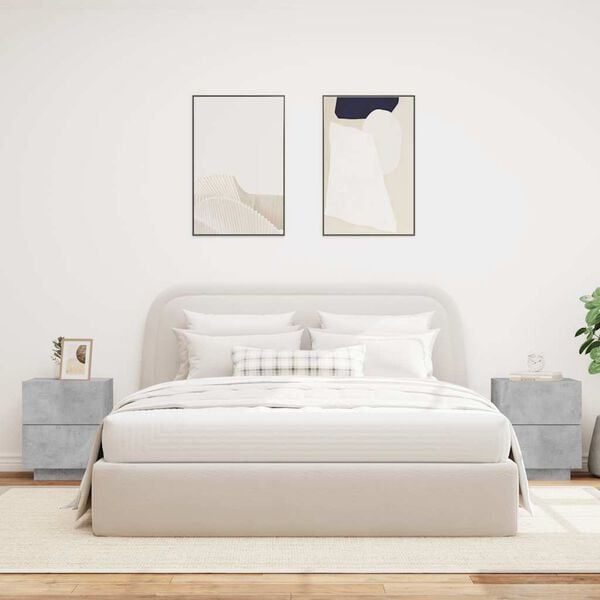 vidaXL Bedside Cabinets with LED Lights 2 pcs Concrete Grey Engineered Wood