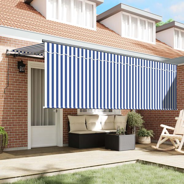 vidaXL Retractable Awning Retractable Striped Blue 350 x 200 cm Fabric