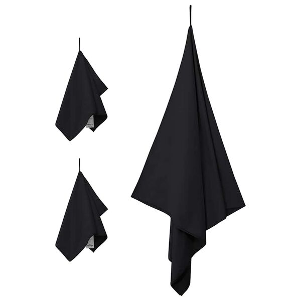 vidaXL Sports Towel Set 3 pcs Black Polyester and Polyamide