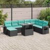 vidaXL 9 Piece Garden Sofa Set with Cushions Black Poly Rattan Acacia