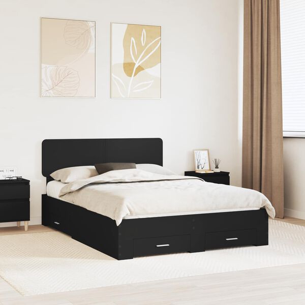 vidaXL Bed Frame with Headboard Black 140 x 190 cm Engineered Wood