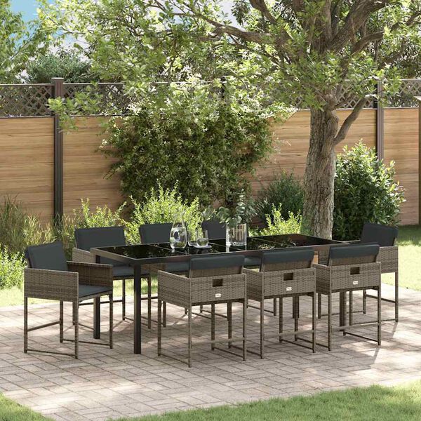 vidaXL Garden Dining Set 9 pcs Grey Poly Rattan