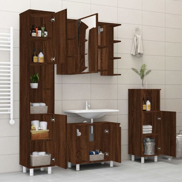 vidaXL 4 Piece Bathroom Cabinet Set Brown Oak Engineered Wood