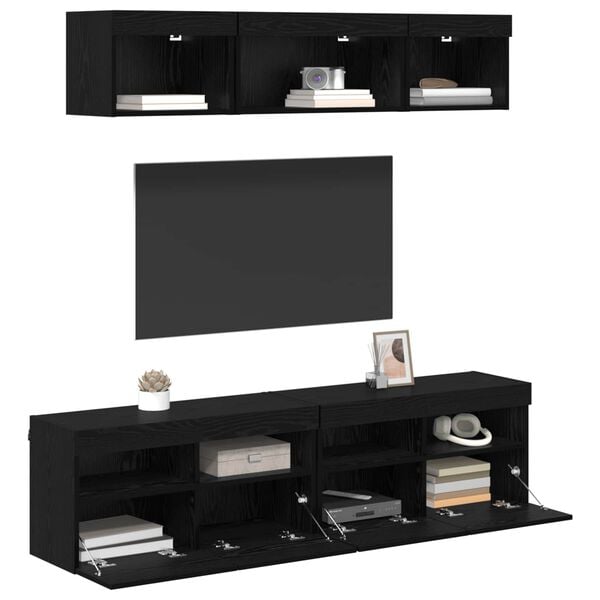 vidaXL TV Wall Units with LED with LED 5 pcs Black Oak 80 x 30 x 40 cm