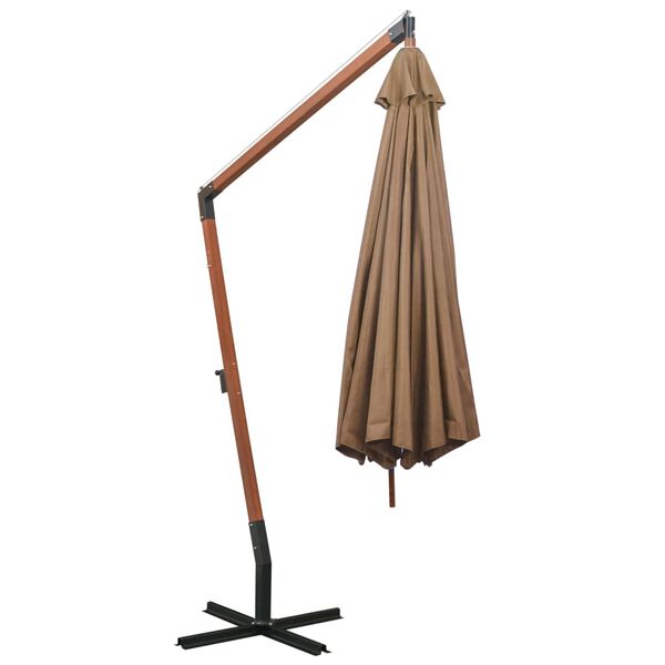 vidaXL Hanging Garden Parasol with Pole Taupe 3.5x2.9 m Solid Fir Wood