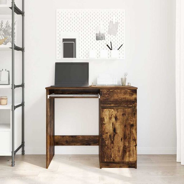 vidaXL Desk Smoked Oak 86x49x76 cm Engineered Wood