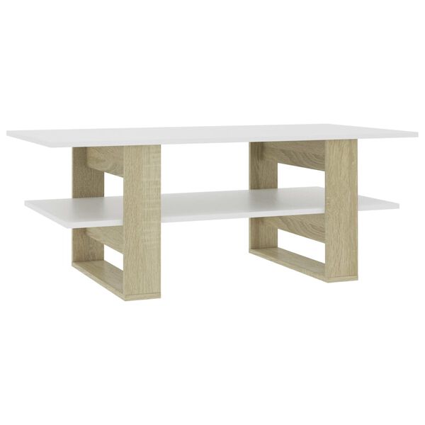vidaXL Coffee Table White and Sonoma Oak 110x55x42 cm Engineered Wood