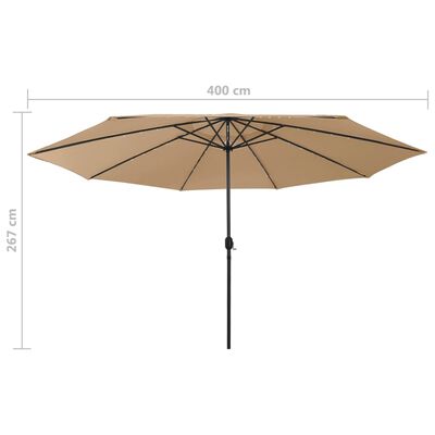 vidaXL Outdoor Parasol with LED Lights and Metal Pole 400 cm Taupe