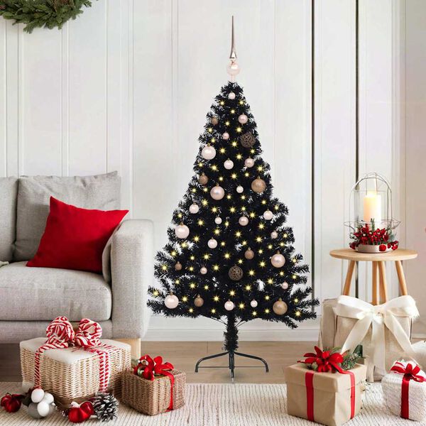 vidaXL Artificial Pre-lit Christmas Tree Black 150 cm PVC