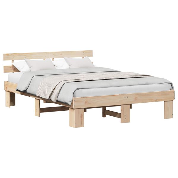 vidaXL Bed Frame with Headboard Natural 150 x 200 cm Solid Pine Wood
