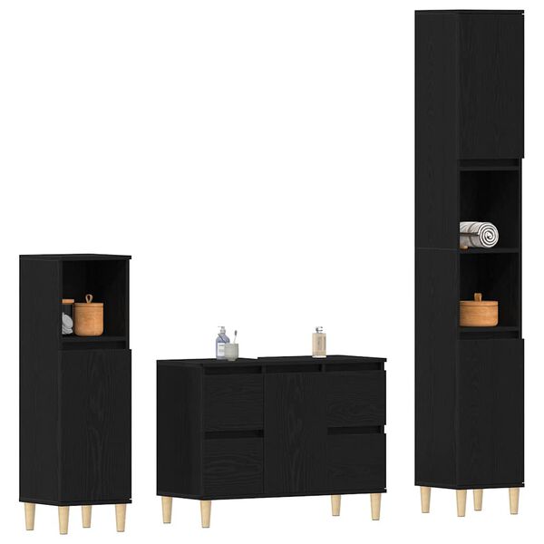 vidaXL Bathroom Furniture Set Wall-mounted with Door 3 pcs Black Oak
