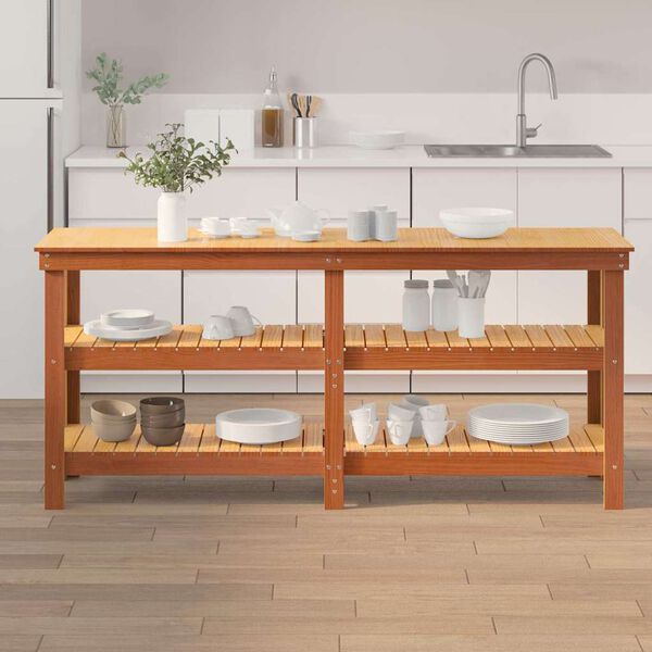 vidaXL Work Bench with Shelf with Storage Wax Brown Solid Pine Wood