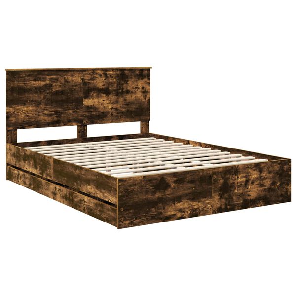 vidaXL Bed Frame with Headboard Smoked Oak 150 x 200 cm Engineer Wood