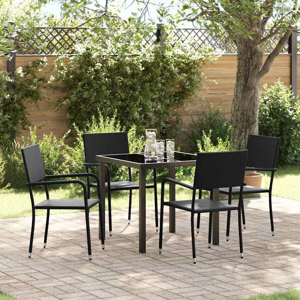 vidaXL Garden Dining Set with Cushion 5 pcs Black Poly Rattan