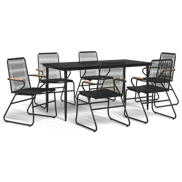 vidaXL 7 Piece Garden Dining Set Black PVC Rattan