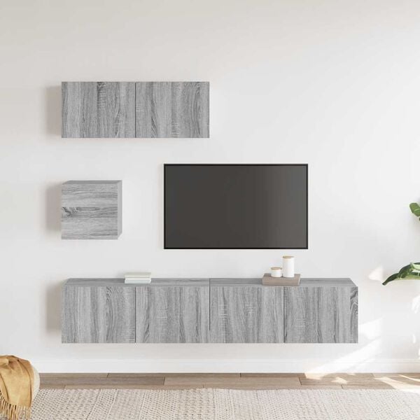 vidaXL 4 Piece TV Cabinet Set Grey Sonoma Engineered Wood