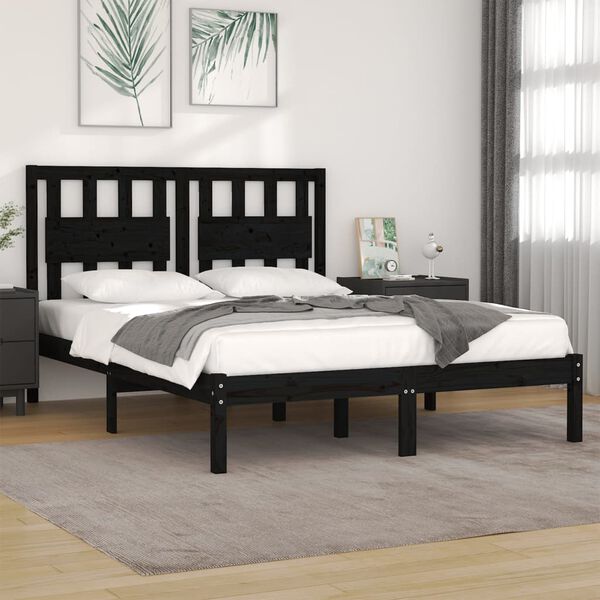 vidaXL Bed Frame without Mattress Black Solid Wood 200x200 cm (810041+818594)