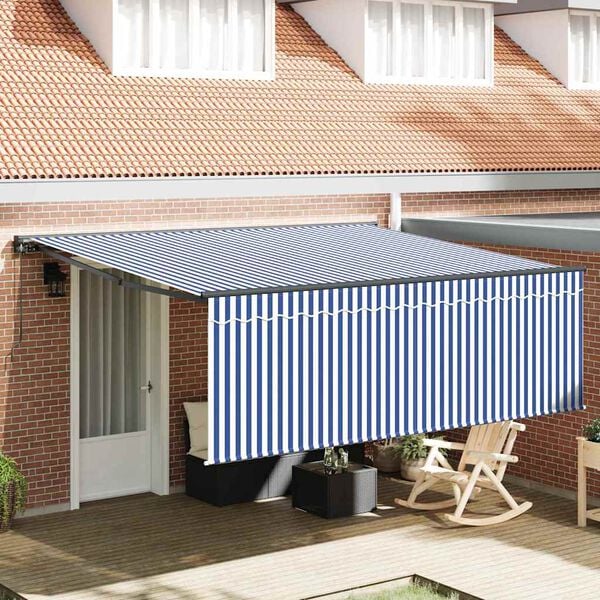 vidaXL Retractable Awning Manual Blue and White 400 x 300 cm