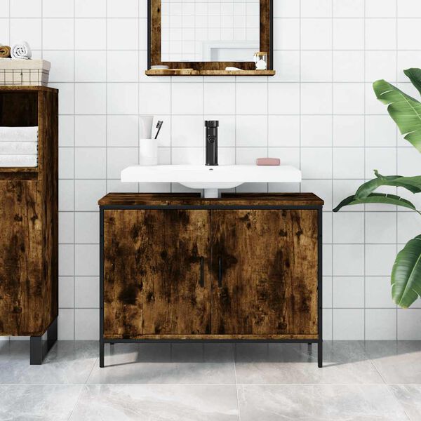 vidaXL Bathroom Sink Cabinet Smoked Oak 80x30x60 cm Engineered Wood