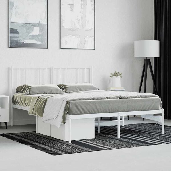 vidaXL Metal Bed Frame without Mattress with Headboard White 140x200cm