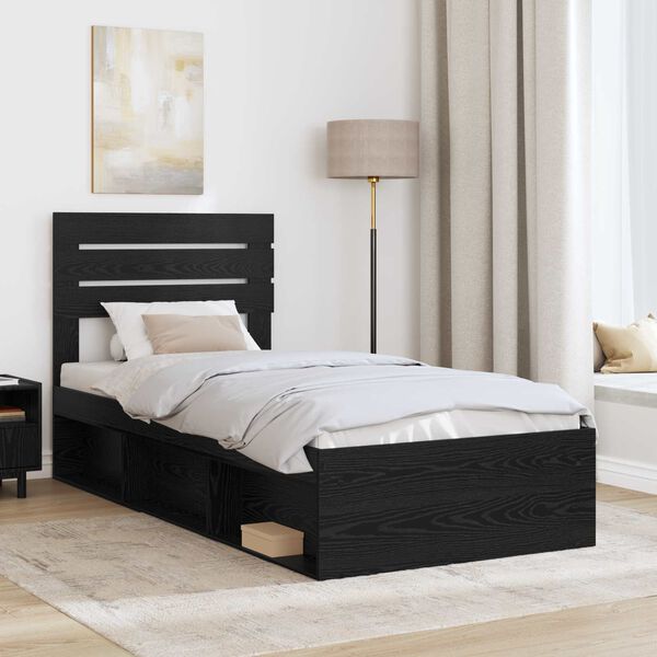vidaXL Bed Frame with Headboard Black 90 x 200 cm Solid Pine Wood