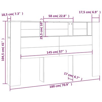 vidaXL Headboard Cabinet Concrete Grey 180x18.5x104.5 cm