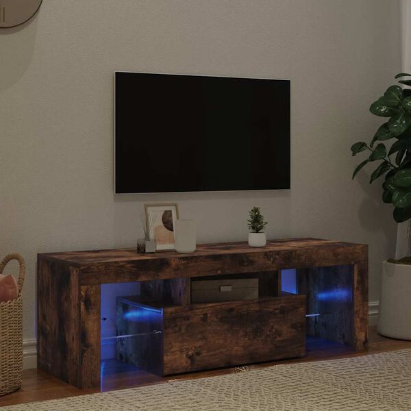 vidaXL TV Cabinet with LED Lights Smoked Oak 120x35x40 cm