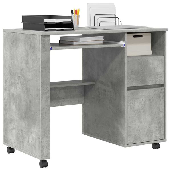 vidaXL Desk with Wheels Concrete Grey 91 x 50 x 77 cm Engineered Wood