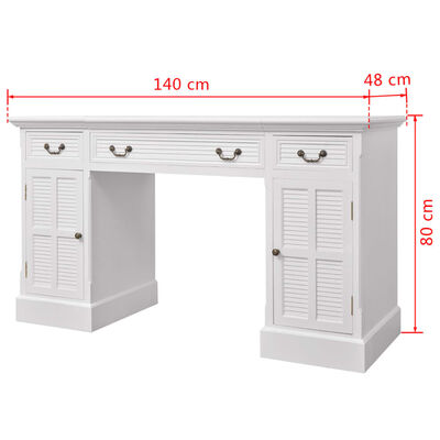 vidaXL Double Pedestal Desk White 140x48x80 cm