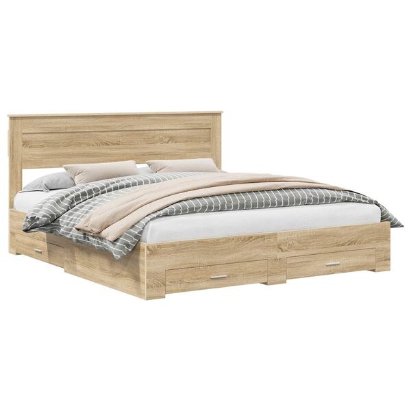 vidaXL Bed Frame with Drawer Sonoma Oak 200 x 200 cm Engineered Wood