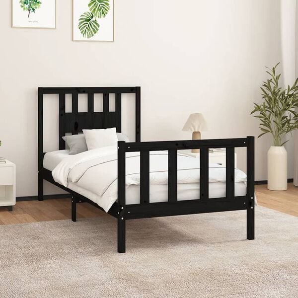 vidaXL Bed Frame without Mattress Black Solid Wood Pine 100x200 cm