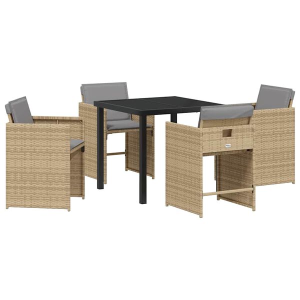 vidaXL Garden Dining Set with Cushion 5 pcs Beige Poly Rattan