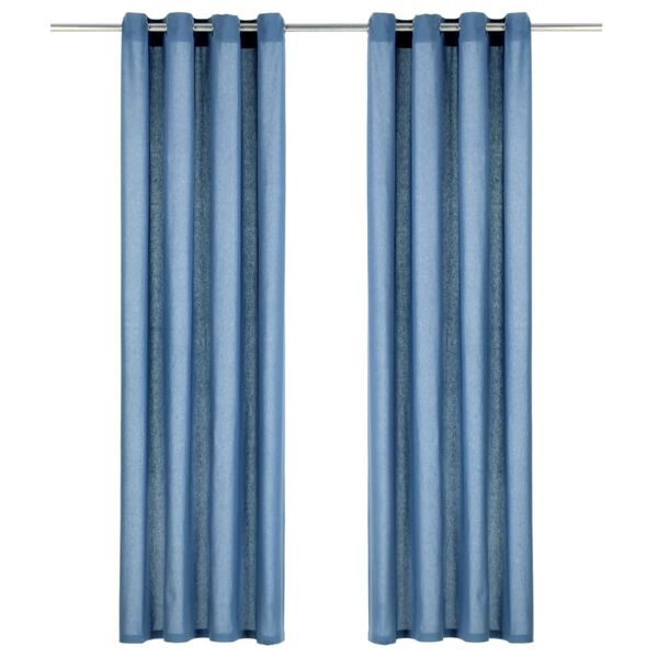 vidaXL Curtains with Metal Rings 2 pcs Cotton 140x175 cm Blue