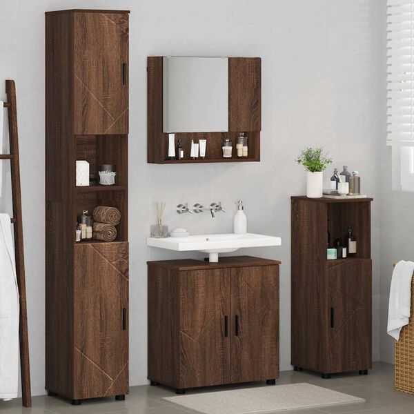vidaXL Bathroom Furniture Set 4 pcs Brown Oak Engineered wood & Metal