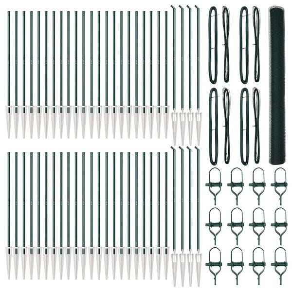 vidaXL Fence with Posts Green 1.6 x 100 m PVC-coated steel