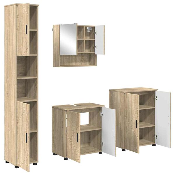 vidaXL Bathroom Furniture Set 4 pcs Sonoma Oak Engineered wood & Metal