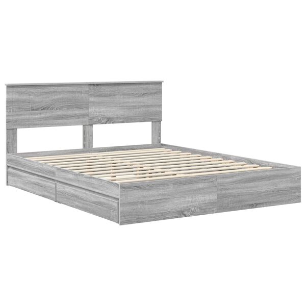 vidaXL Storage Bed Grey Sonoma 160 x 200 cm Engineered Wood