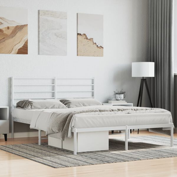 vidaXL Metal Bed Frame without Mattress with Headboard White 120x190cm