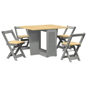 vidaXL 5 Piece Butterfly Dining Set "Corona" Foldable Grey Pinewood