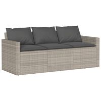 vidaXL Garden Sofa with Cushions 3-Seater Light Grey Poly Rattan