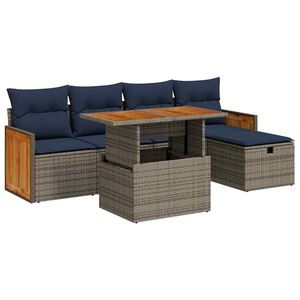 vidaXL 6 Piece Garden Sofa Set with Cushions Grey Poly Rattan Acacia
