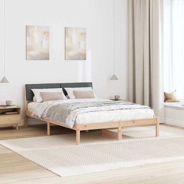 vidaXL Bed frame Brown and dark grey 135 x 190 cm Solid pine wood