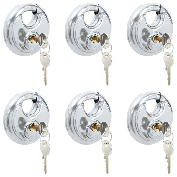 vidaXL Discus Locks with Keys 6 pcs Silver 8 x 2.8 x 8 cm