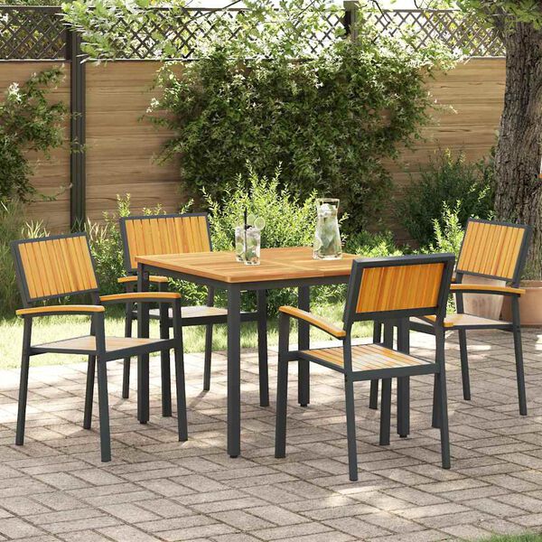 vidaXL Garden Dining Set 5 pcs Black Solid Acacia Wood
