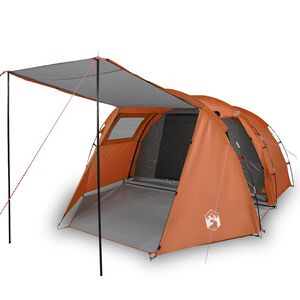vidaXL Camping Tent Tunnel 4-Person Grey and Orange Waterproof