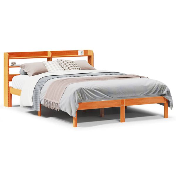 vidaXL Bed Frame with Headboard without Mattress Wax Brown 140x190 cm