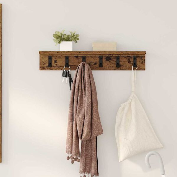 vidaXL Wall-Mounted Coat Rack Old Wood 60 x 10.5 x 10.5 cm