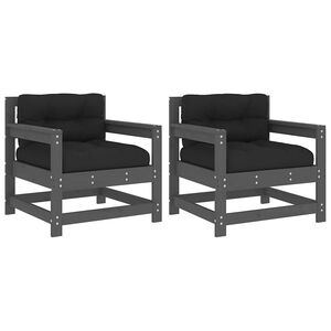 vidaXL Garden Chairs with Cushions 2 pcs Grey Solid Wood Pine