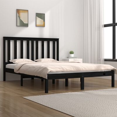 vidaXL Bed Frame Black Solid Wood Pine 135x190 cm Double