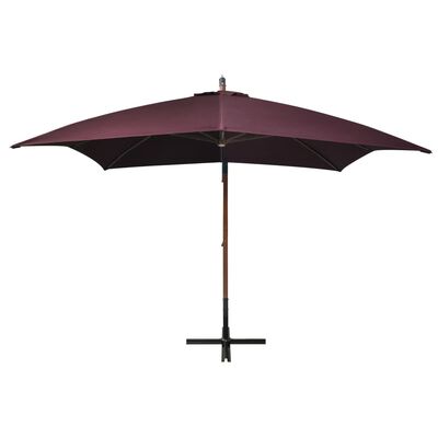 vidaXL Hanging Parasol with Pole Bordeaux Red 3x3 m Solid Fir Wood